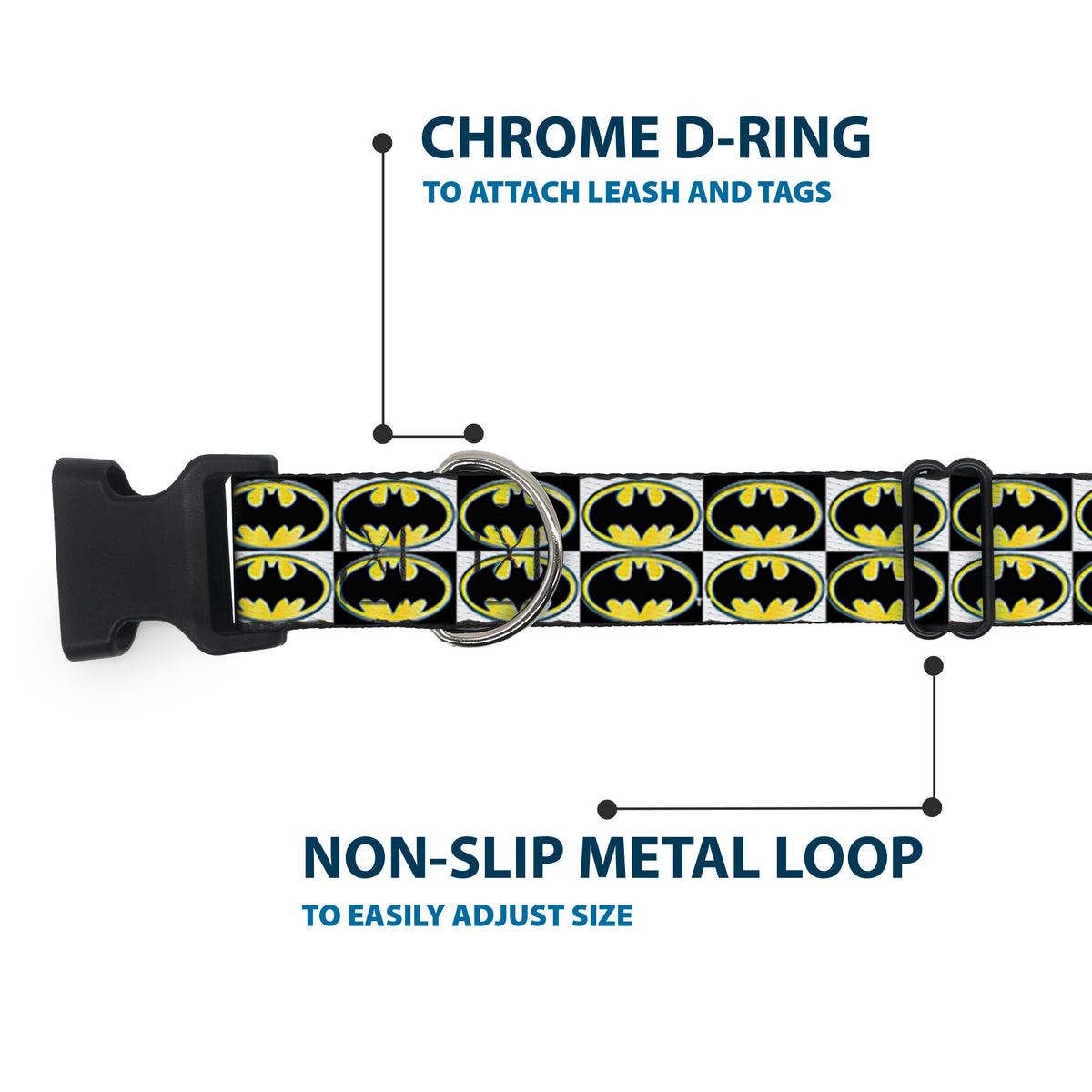 Plastic Clip Collar - Batman Shield Checkers Dog Collars Plastic Clip Side Release DC Comics