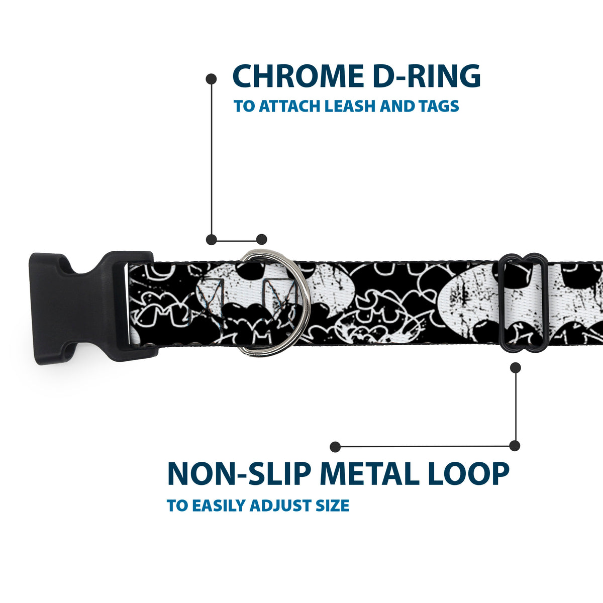 Plastic Clip Collar - Batman Outlines Black/White Dog Collars Plastic Clip Side Release DC Comics