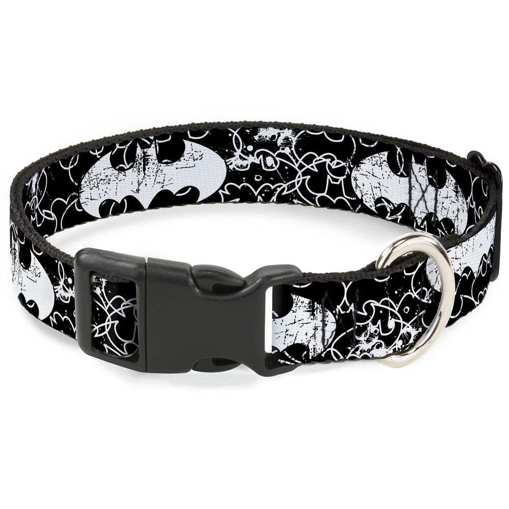 Plastic Clip Collar - Batman Outlines Black/White Dog Collars Plastic Clip Side Release DC Comics