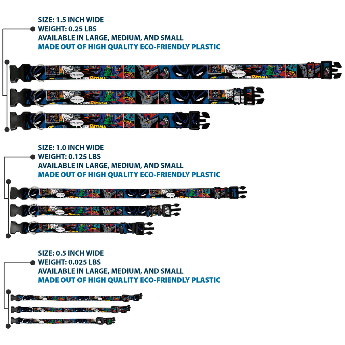 Plastic Clip Collar - Batman & Joker Comic Strip Dog Collars Plastic Clip Side Release DC Comics