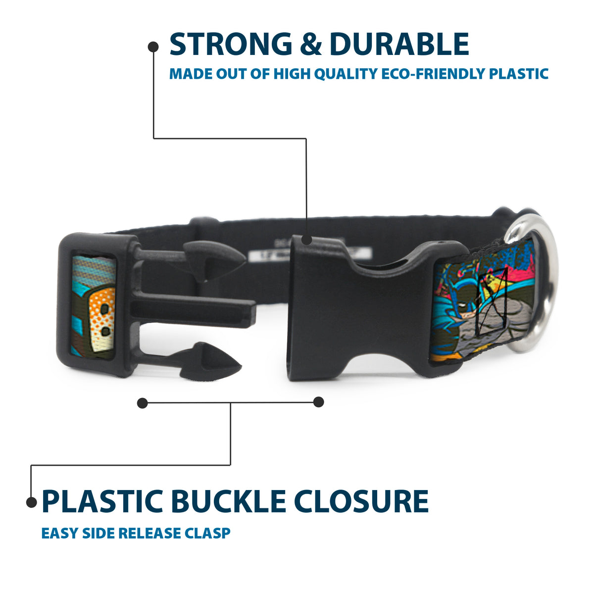 Plastic Clip Collar - Batman Dark Knight Dog Collars Plastic Clip Side Release DC Comics