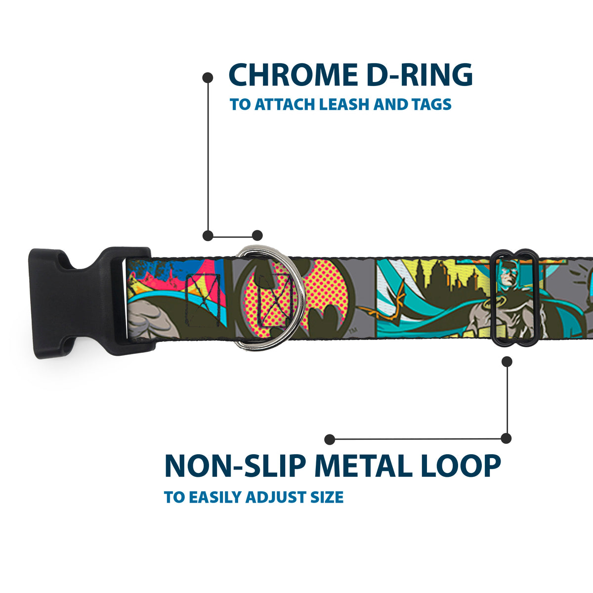 Plastic Clip Collar - Batman Dark Knight Dog Collars Plastic Clip Side Release DC Comics