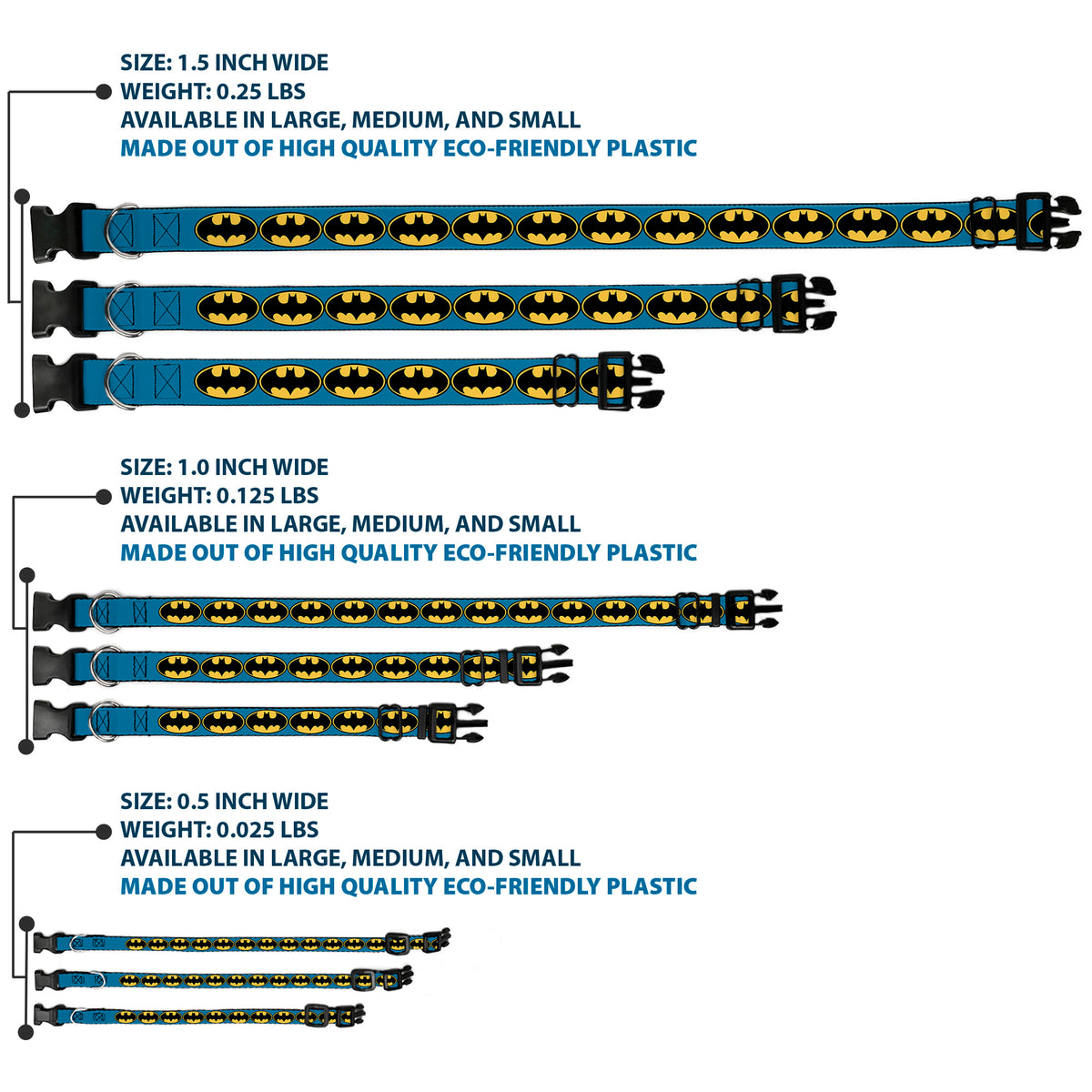 Plastic Clip Collar - Bat Signal-3 Blue/Black/Yellow Dog Collars Plastic Clip Side Release DC Comics
