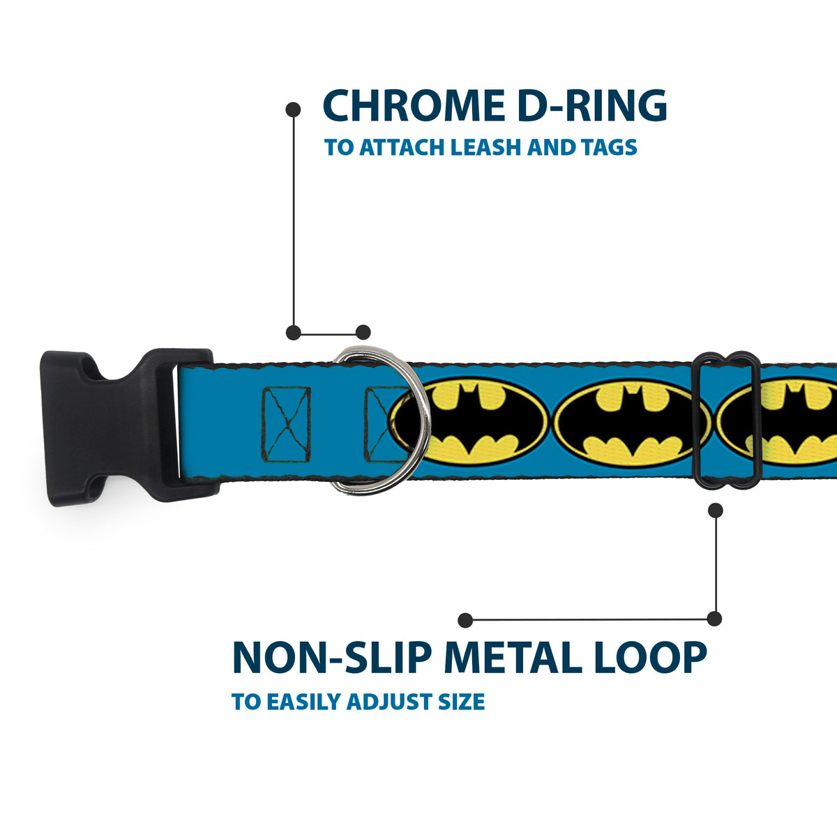 Plastic Clip Collar - Bat Signal-3 Blue/Black/Yellow Dog Collars Plastic Clip Side Release DC Comics