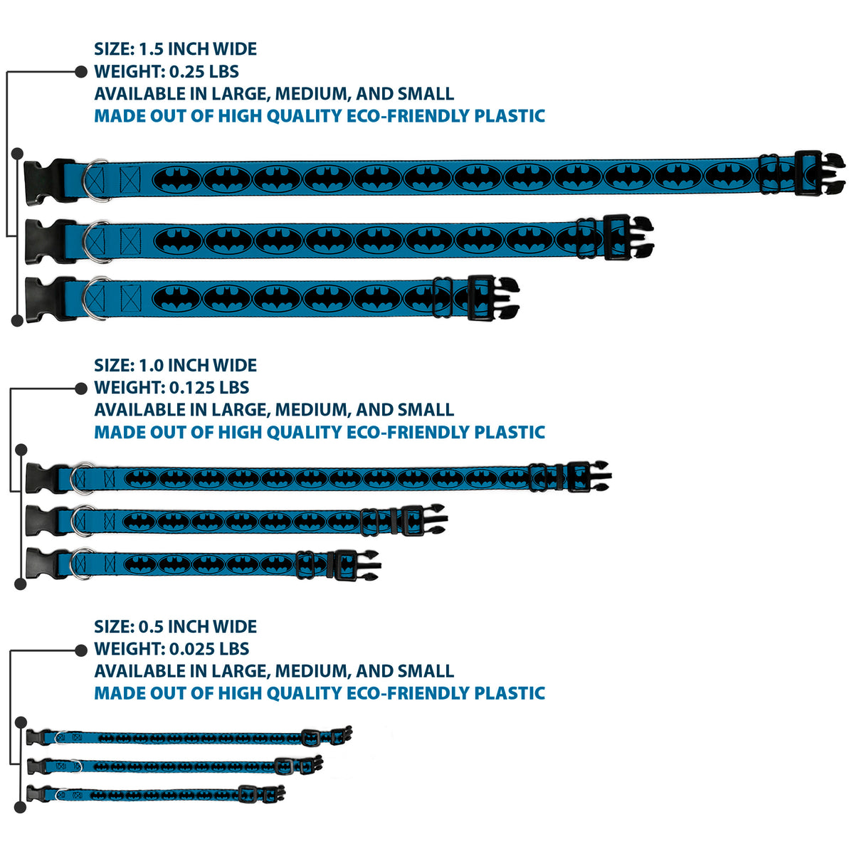 Plastic Clip Collar - Bat Signal-3 Blue/Black/Blue Dog Collars Plastic Clip Side Release DC Comics