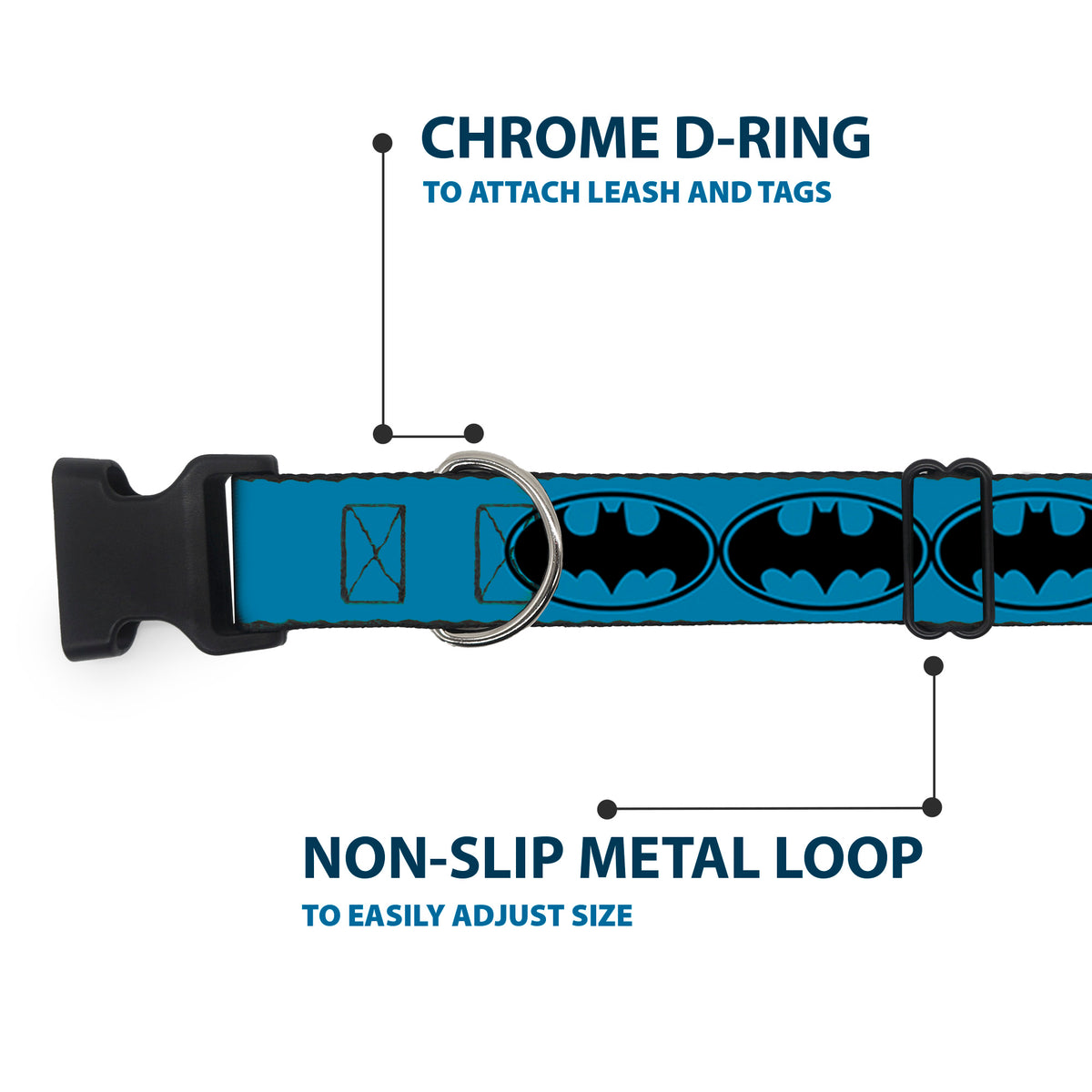 Plastic Clip Collar - Bat Signal-3 Blue/Black/Blue Dog Collars Plastic Clip Side Release DC Comics