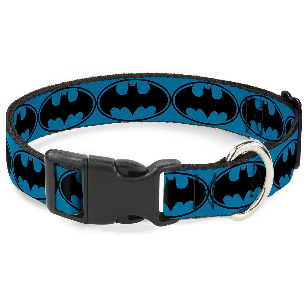 Plastic Clip Collar - Bat Signal-3 Blue/Black/Blue Dog Collars Plastic Clip Side Release DC Comics