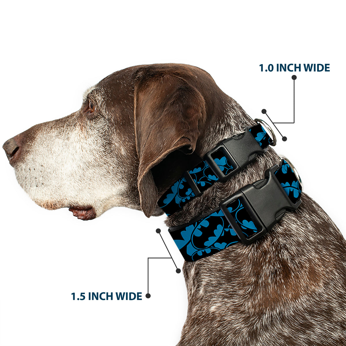 Plastic Clip Collar - Bat Signals Stacked Blue/Black Dog Collars Plastic Clip Side Release DC Comics