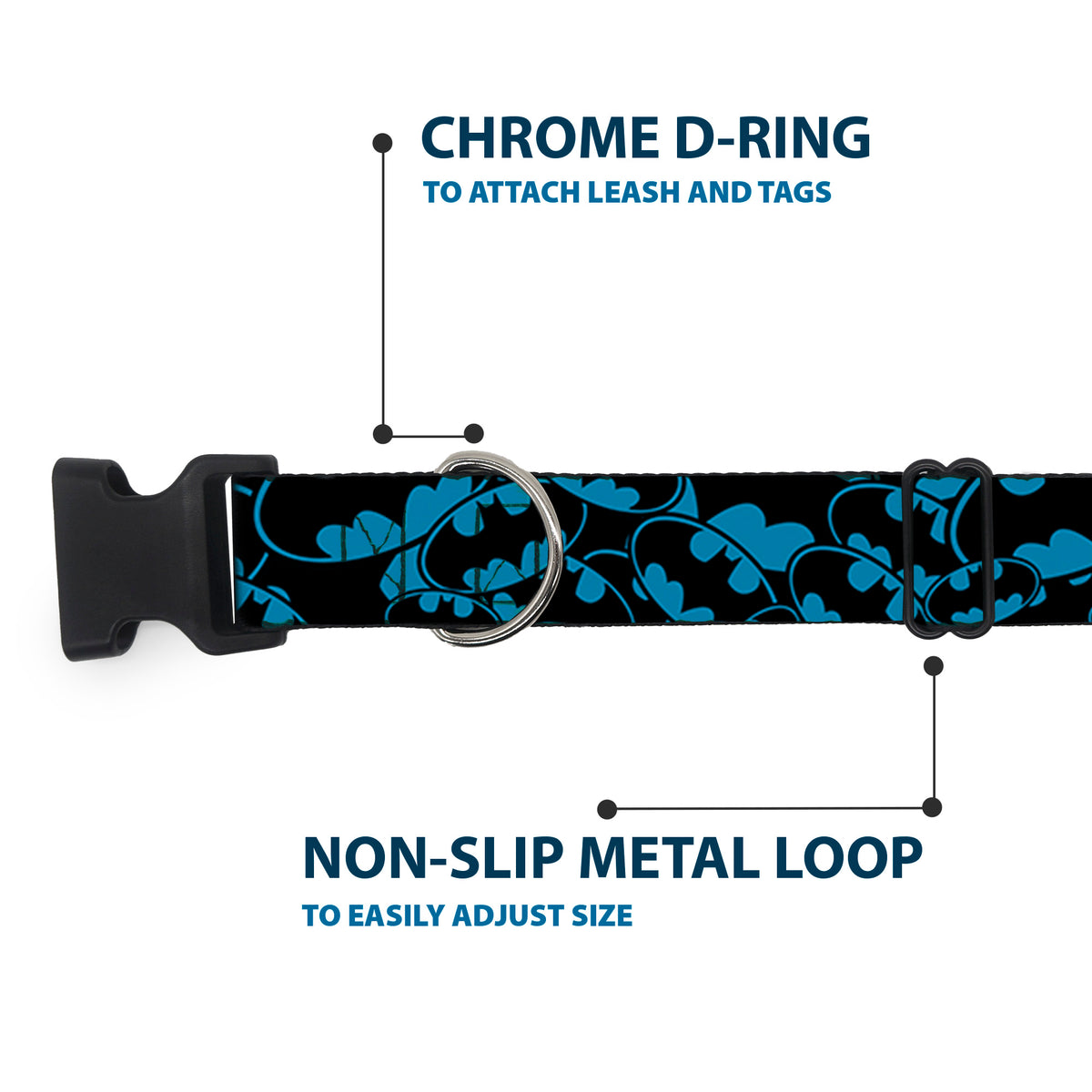 Plastic Clip Collar - Bat Signals Stacked Blue/Black Dog Collars Plastic Clip Side Release DC Comics