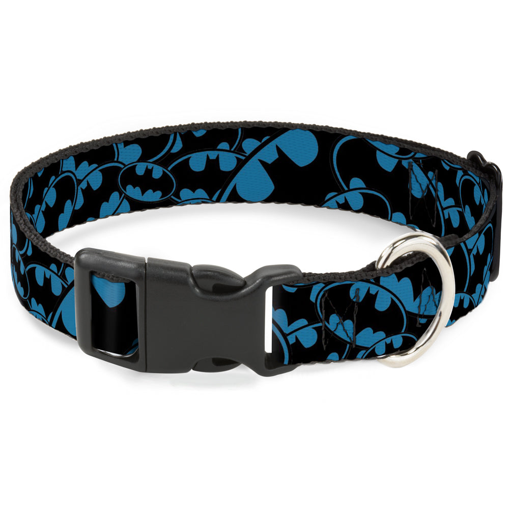Plastic Clip Collar - Bat Signals Stacked Blue/Black Dog Collars Plastic Clip Side Release DC Comics
