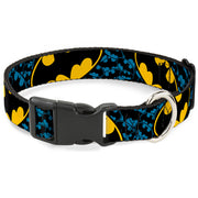 Plastic Clip Collar - Bat Signals Stacked w/CLOSE-UP Blue/Black/Yellow Dog Collars Plastic Clip Side Release DC Comics
