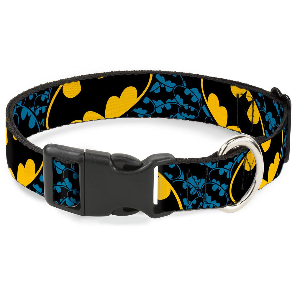 Plastic Clip Collar - Bat Signals Stacked w/CLOSE-UP Blue/Black/Yellow Dog Collars Plastic Clip Side Release DC Comics