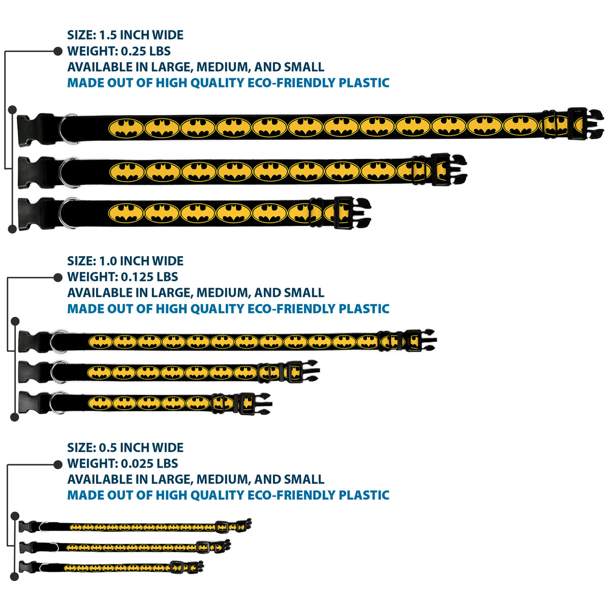 Plastic Clip Collar - Bat Signal-3 Black/Yellow/Black Dog Collars Plastic Clip Side Release DC Comics