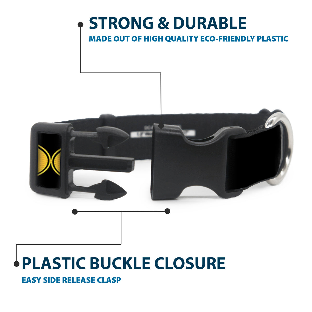 Plastic Clip Collar - Bat Signal-3 Black/Yellow/Black Dog Collars Plastic Clip Side Release DC Comics