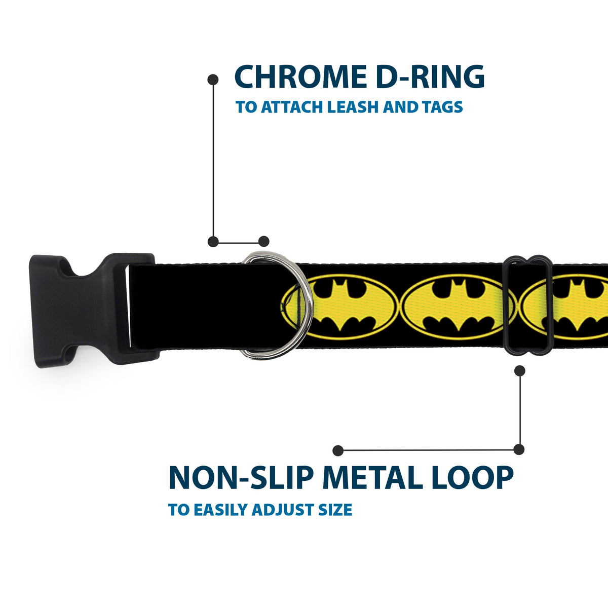 Plastic Clip Collar - Bat Signal-3 Black/Yellow/Black Dog Collars Plastic Clip Side Release DC Comics