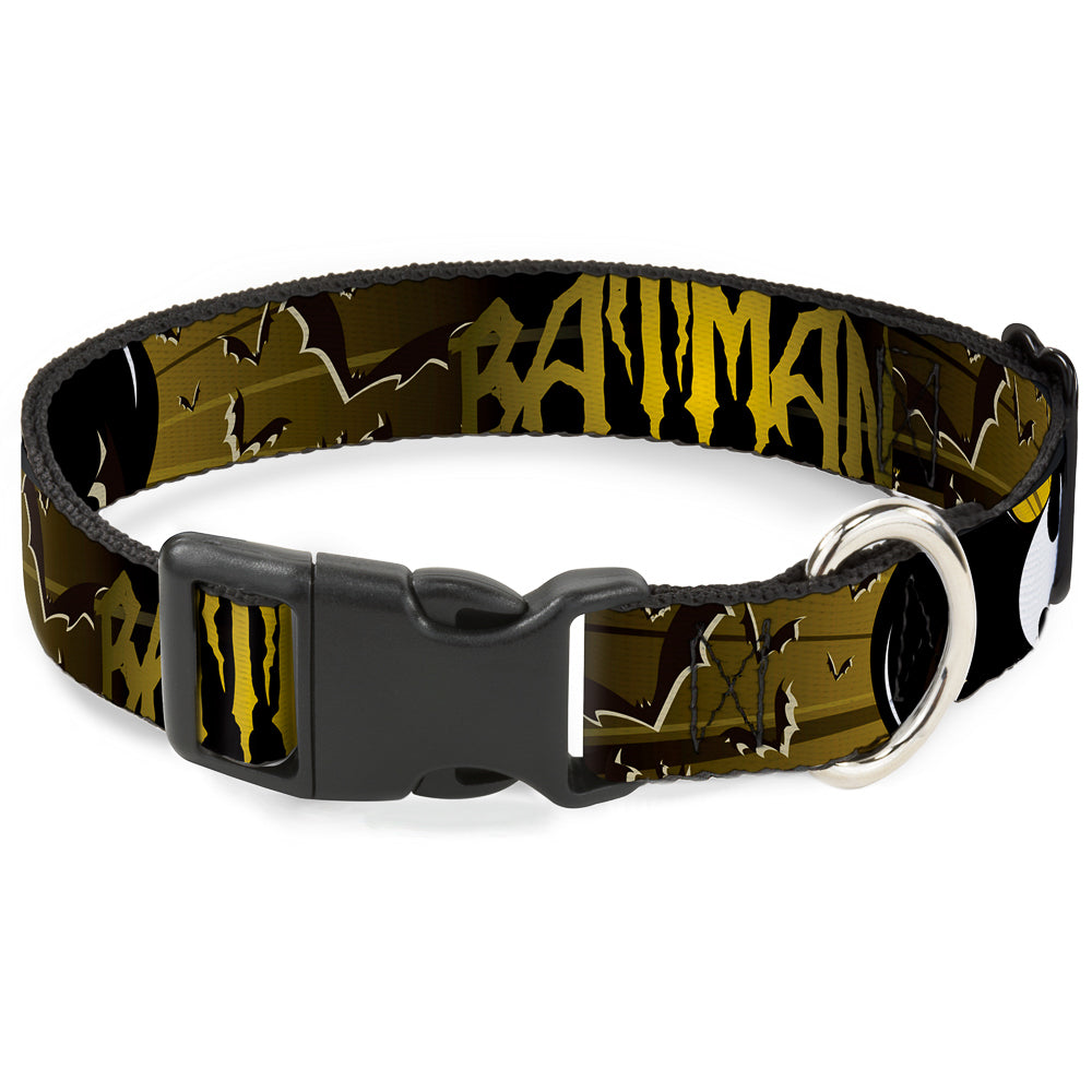 Plastic Clip Collar - BATMAN w/Bat Signals & Flying Bats Yellow/Black/White Dog Collars Plastic Clip Side Release DC Comics
