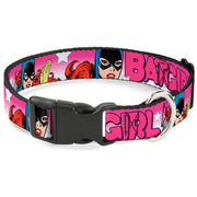 Plastic Clip Collar - BATGIRL Bubble Letters w/Stars Pink/White Dog Collars Plastic Clip Side Release DC Comics