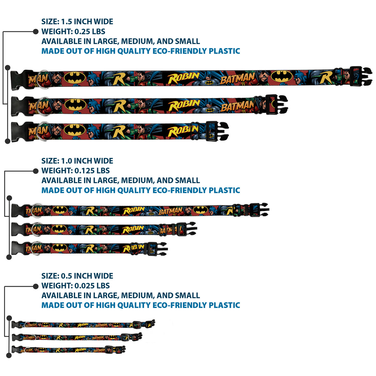 Plastic Clip Collar - Batman & Robin in Action w/Text Burgundy Dog Collars Plastic Clip Side Release DC Comics