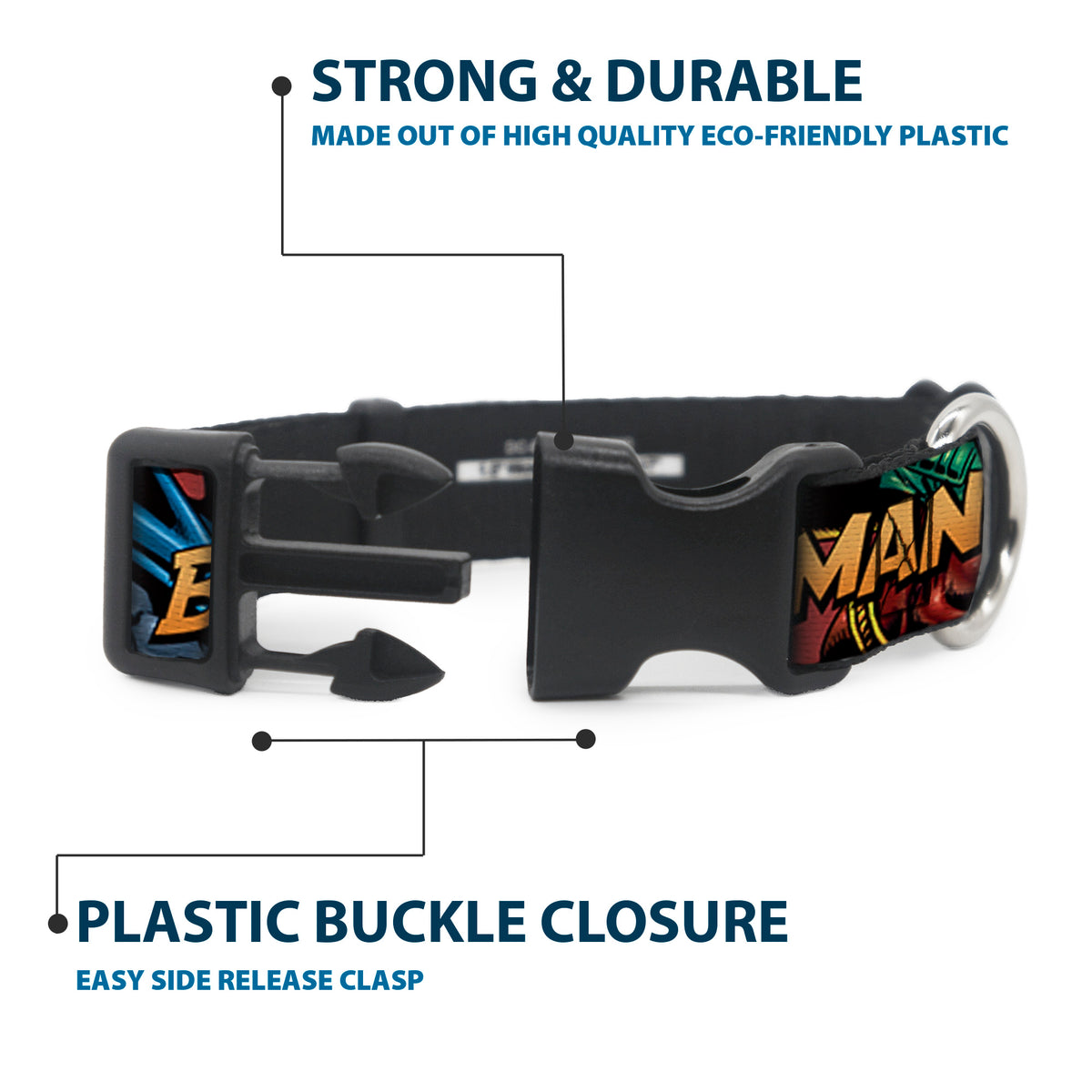 Plastic Clip Collar - Batman & Robin in Action w/Text Burgundy Dog Collars Plastic Clip Side Release DC Comics