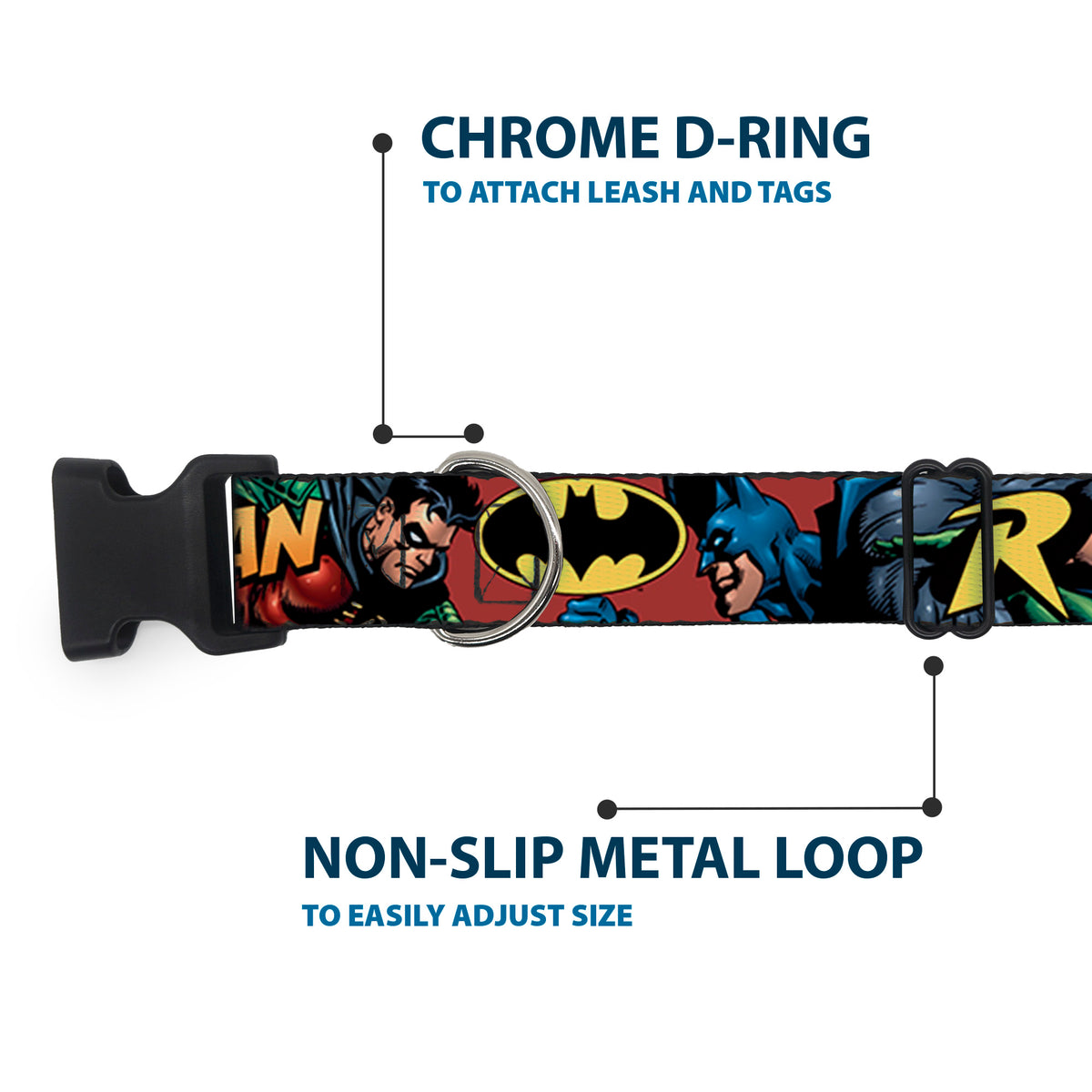 Plastic Clip Collar - Batman & Robin in Action w/Text Burgundy Dog Collars Plastic Clip Side Release DC Comics