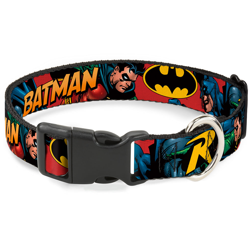 Plastic Clip Collar - Batman & Robin in Action w/Text Burgundy Dog Collars Plastic Clip Side Release DC Comics