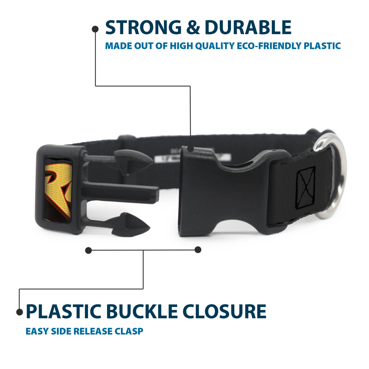 Plastic Clip Collar - ROBIN Red/Black Poses Gray Dog Collars Plastic Clip Side Release DC Comics