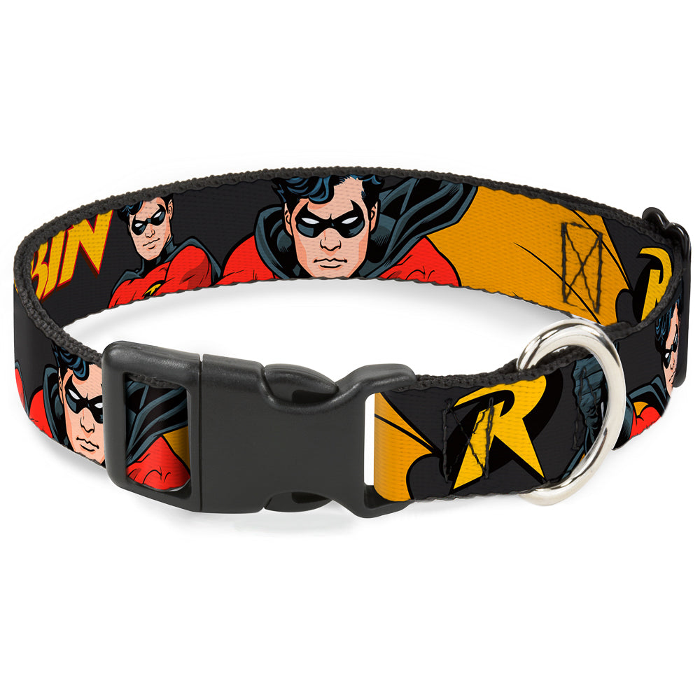 Plastic Clip Collar - ROBIN Red/Black Poses Gray Dog Collars Plastic Clip Side Release DC Comics