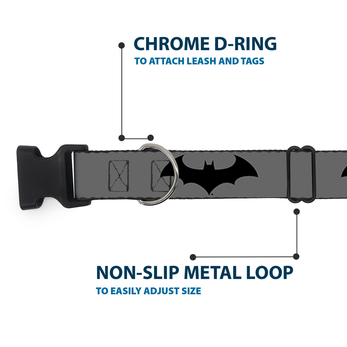 Plastic Clip Collar - Retro Bat Logo Gray/Black Dog Collars Plastic Clip Side Release DC Comics