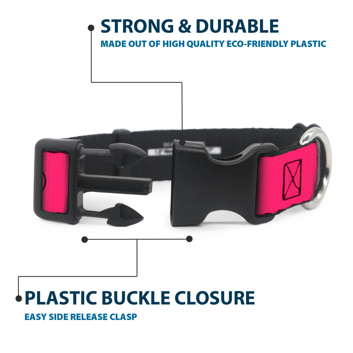 Plastic Clip Collar - Bat Signal-3 Fuchsia/Black/Fuchsia Dog Collars Plastic Clip Side Release DC Comics