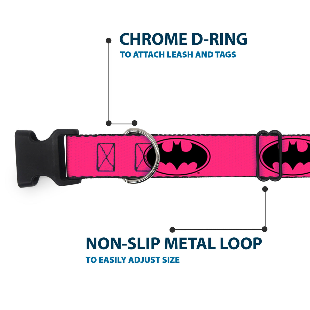Plastic Clip Collar - Bat Signal-3 Fuchsia/Black/Fuchsia Dog Collars Plastic Clip Side Release DC Comics