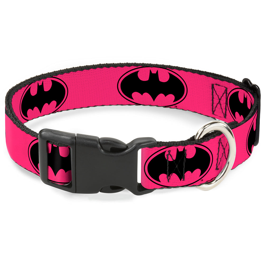 Plastic Clip Collar - Bat Signal-3 Fuchsia/Black/Fuchsia Dog Collars Plastic Clip Side Release DC Comics