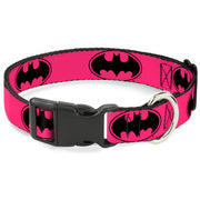 Plastic Clip Collar - Bat Signal-3 Fuchsia/Black/Fuchsia Dog Collars Plastic Clip Side Release DC Comics
