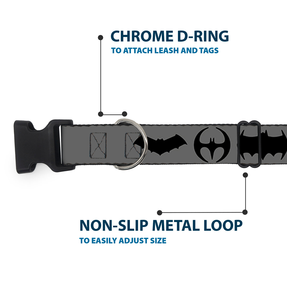 Plastic Clip Collar - Bat Logo Transitions Gray/Black Dog Collars Plastic Clip Side Release DC Comics