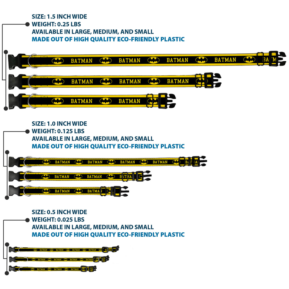 Plastic Clip Collar - BATMAN/Logo Stripe Yellow/Black Dog Collars Plastic Clip Side Release DC Comics