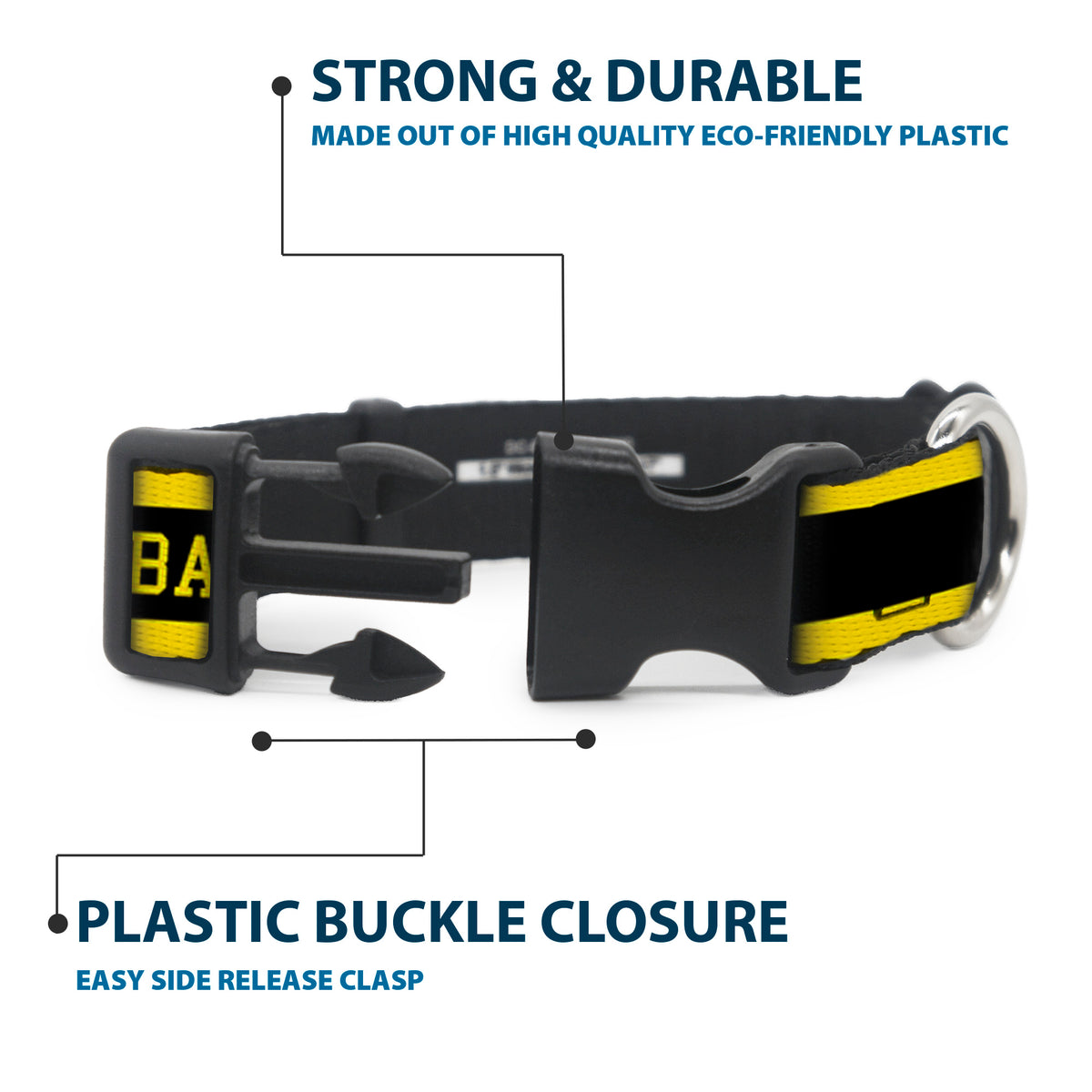 Plastic Clip Collar - BATMAN/Logo Stripe Yellow/Black Dog Collars Plastic Clip Side Release DC Comics