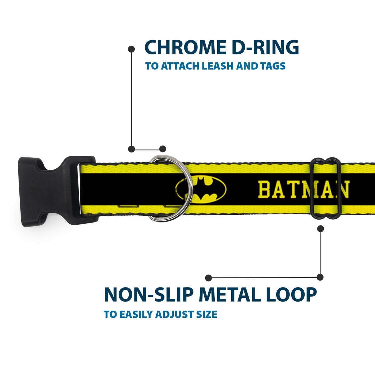 Plastic Clip Collar - BATMAN/Logo Stripe Yellow/Black Dog Collars Plastic Clip Side Release DC Comics