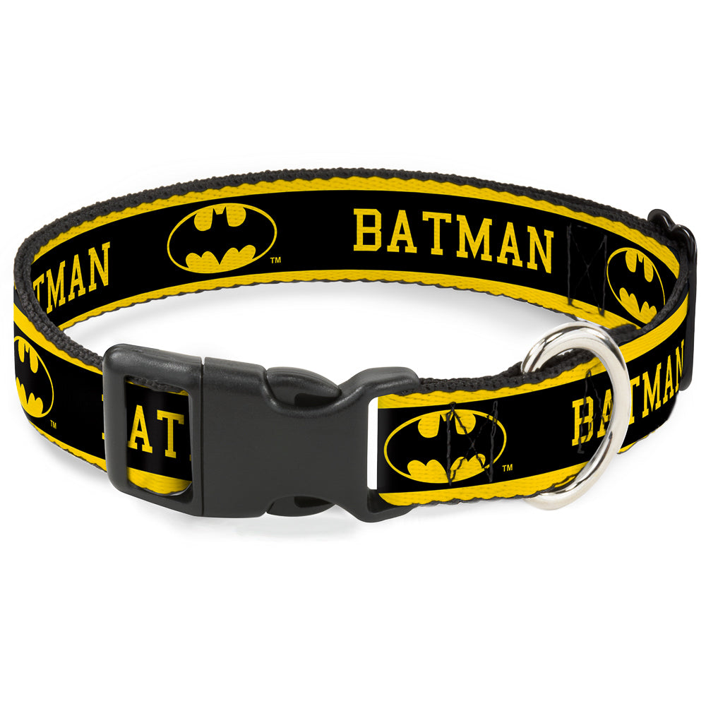 Plastic Clip Collar - BATMAN/Logo Stripe Yellow/Black Dog Collars Plastic Clip Side Release DC Comics