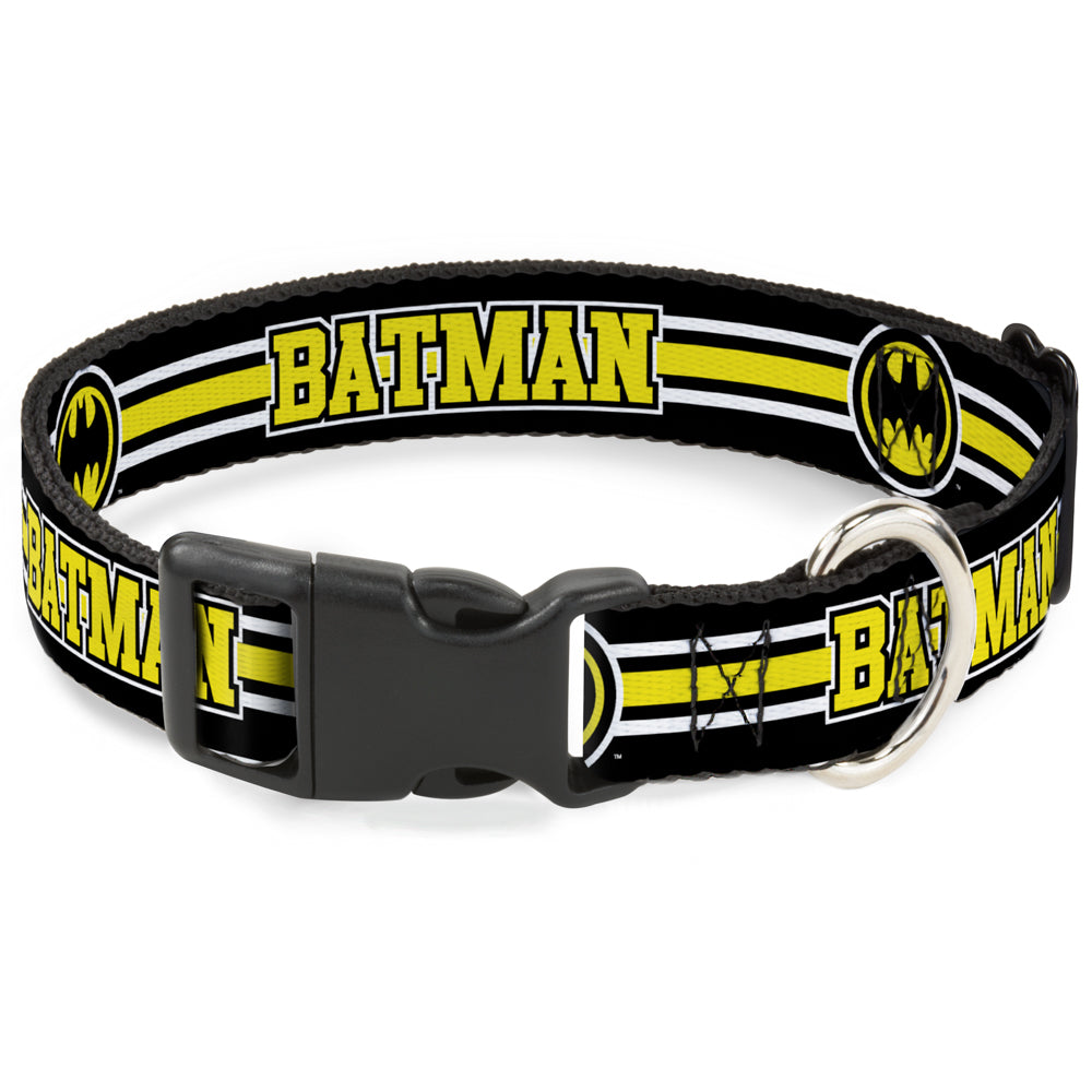 Plastic Clip Collar - BATMAN/Bat Signal Triple Stripe Black/White/Yellow Dog Collars Plastic Clip Side Release DC Comics