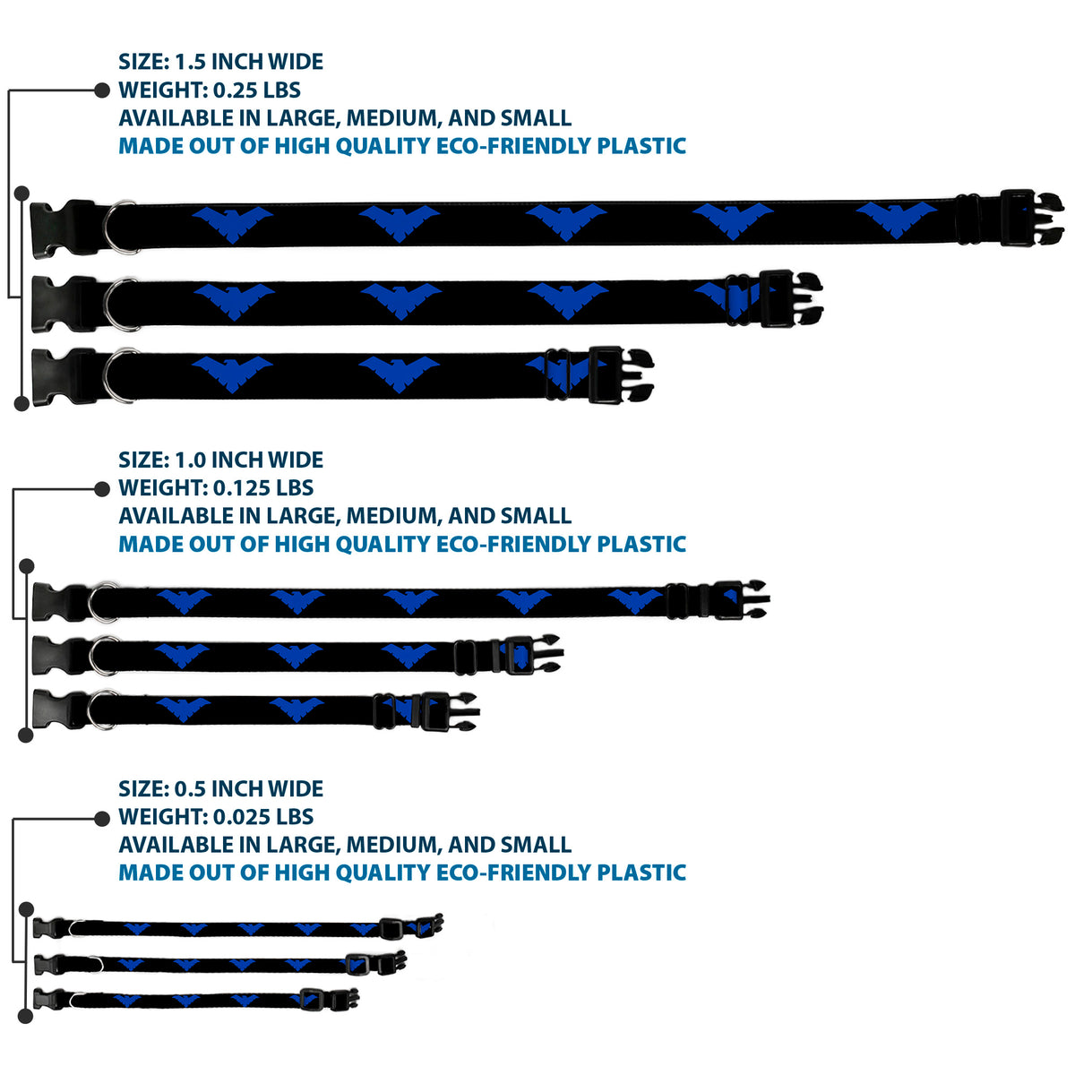 Plastic Clip Collar - Nightwing Logo Black/Blue Dog Collars Plastic Clip Side Release DC Comics