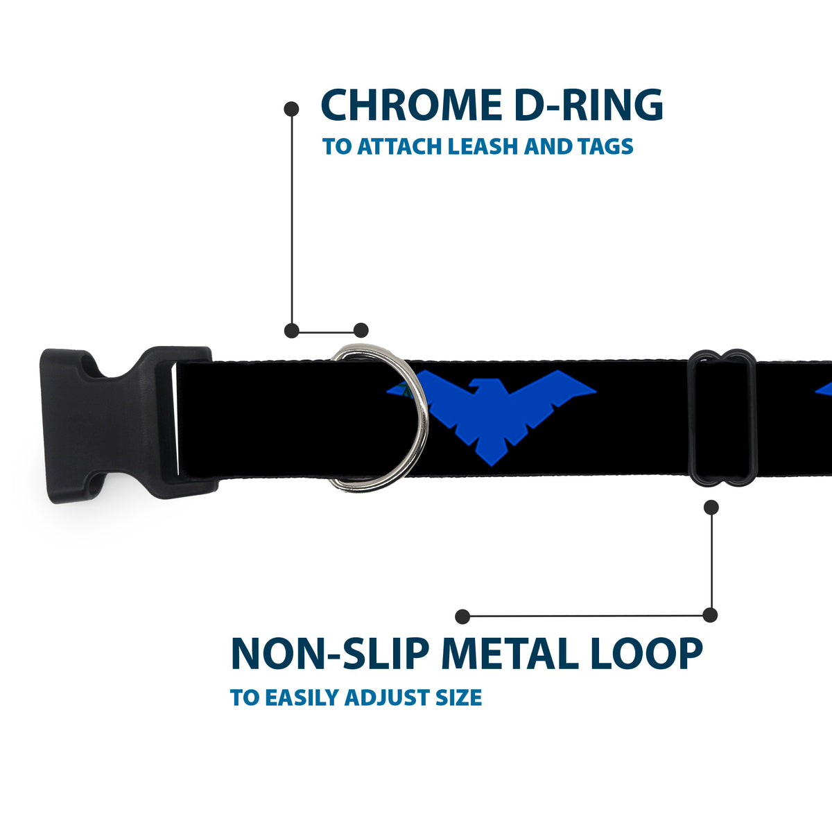 Plastic Clip Collar - Nightwing Logo Black/Blue Dog Collars Plastic Clip Side Release DC Comics