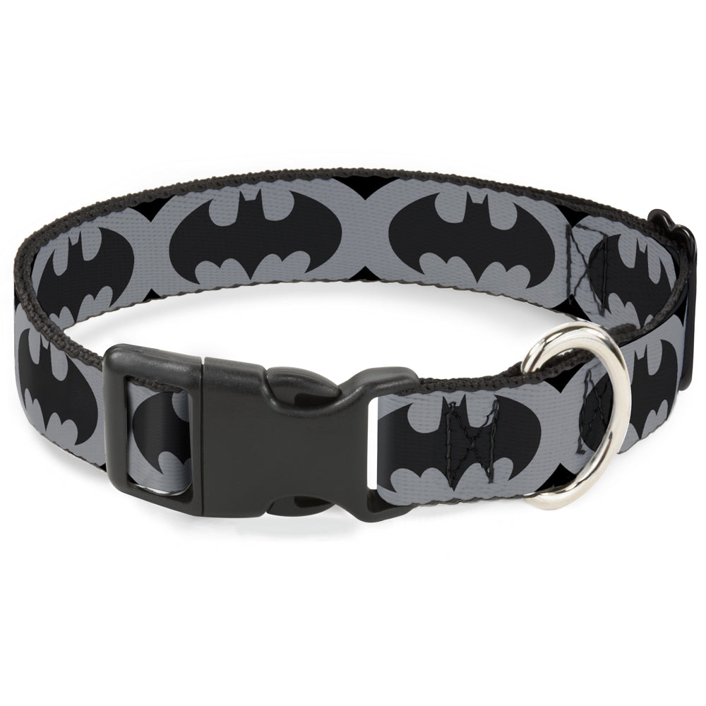 Plastic Clip Collar - Bat Signal-5 Black/Gray/Black Dog Collars Plastic Clip Side Release DC Comics