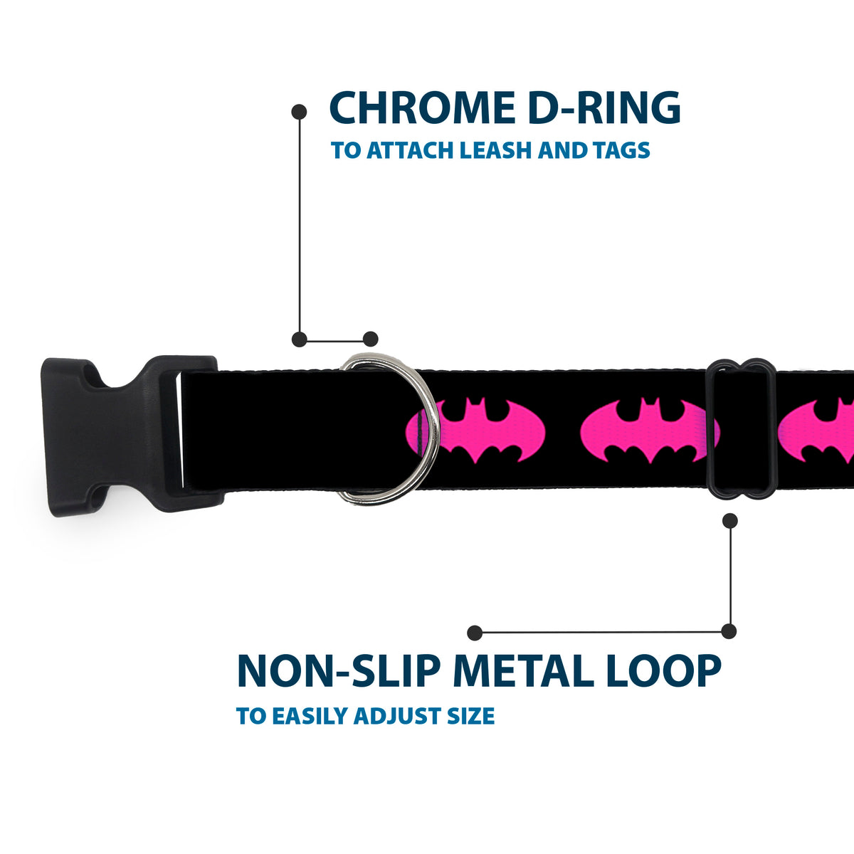 Plastic Clip Collar - Batman Signal Black/Fuchsia Dog Collars Plastic Clip Side Release DC Comics
