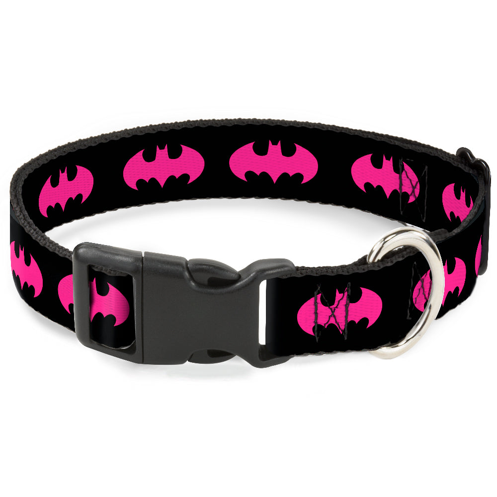 Plastic Clip Collar - Batman Signal Black/Fuchsia Dog Collars Plastic Clip Side Release DC Comics