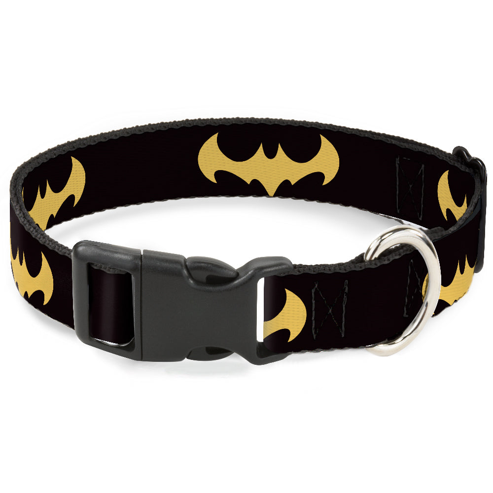 Plastic Clip Collar - DC League of Super-Pets Batman Bat Logo Black/Yellow Dog Collars Plastic Clip Side Release DC Comics