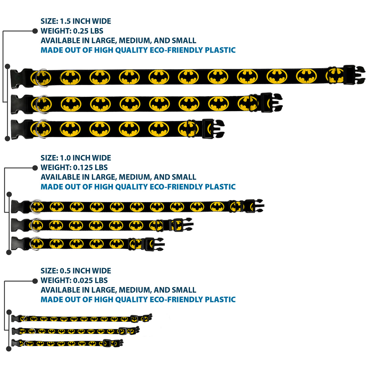 Plastic Clip Collar - Batman 1989 Logo Black/Yellow Dog Collars Plastic Clip Side Release DC Comics