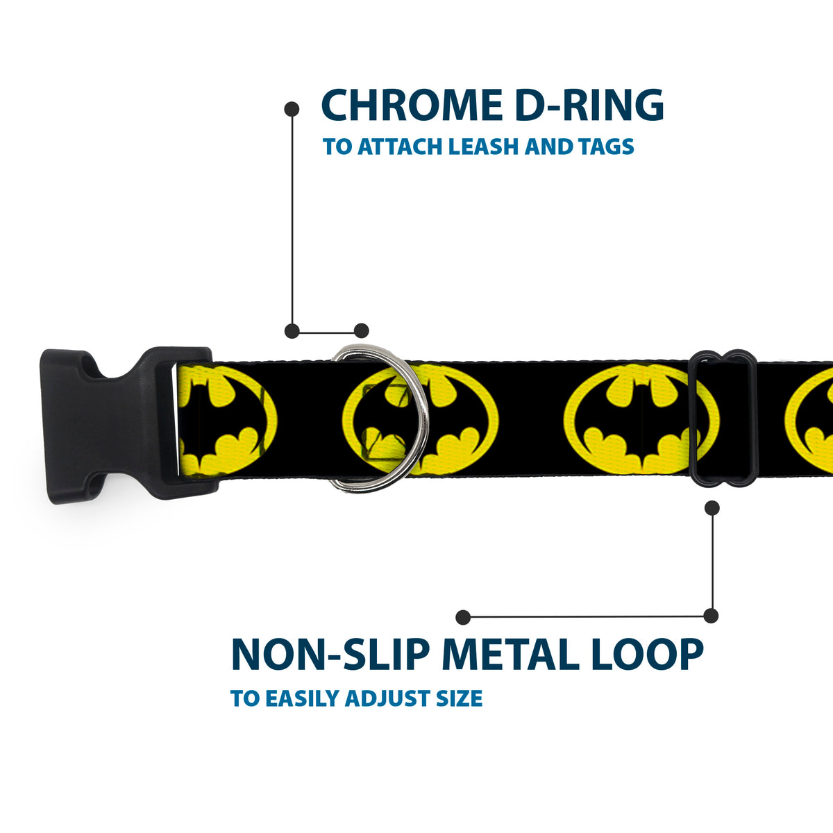 Plastic Clip Collar - Batman 1989 Logo Black/Yellow Dog Collars Plastic Clip Side Release DC Comics