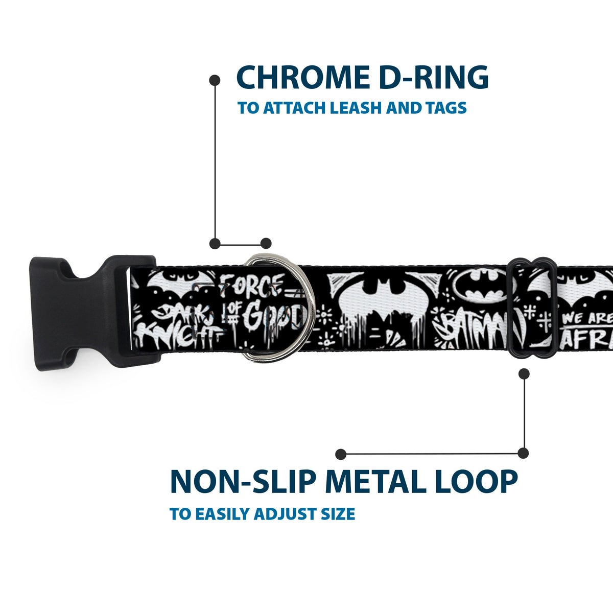 Plastic Clip Collar - Batman Gotham City Graffiti Collage Black/White Dog Collars Plastic Clip Side Release DC Comics