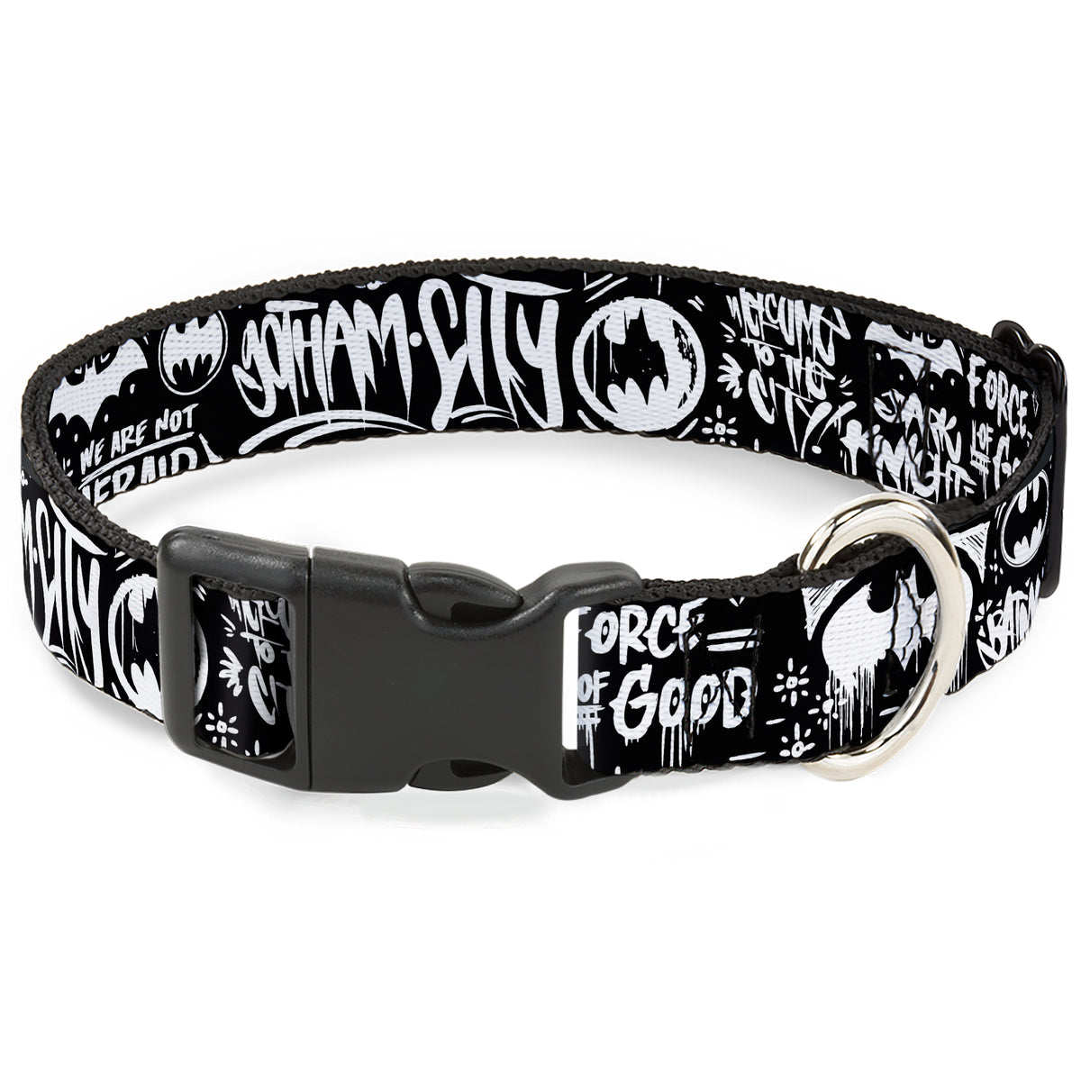 Plastic Clip Collar - Batman Gotham City Graffiti Collage Black/White Dog Collars Plastic Clip Side Release DC Comics