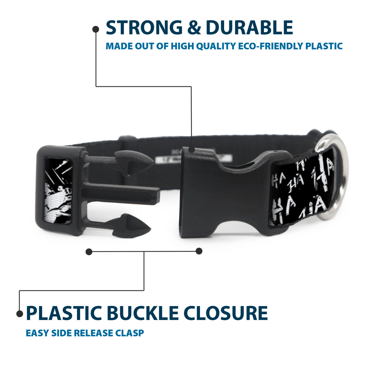 Plastic Clip Collar - Batman THE DARK KNIGHT and Joker Smiling Sketch Close-Ups Black/White Dog Collars Plastic Clip Side Release DC Comics