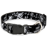 Plastic Clip Collar - Batman THE DARK KNIGHT and Joker Smiling Sketch Close-Ups Black/White Dog Collars Plastic Clip Side Release DC Comics